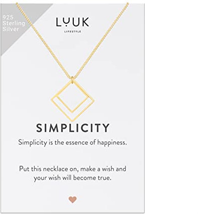 LUUK LIFESTYLE Halskette aus 925er Sterlingsilber, Anhänger mit quadratischem Muster, geometrische Form und SIMPLICITY Geschenkkarte, Glücksbringer, Damenschmuck, Geschenkidee für Sie, Gold
