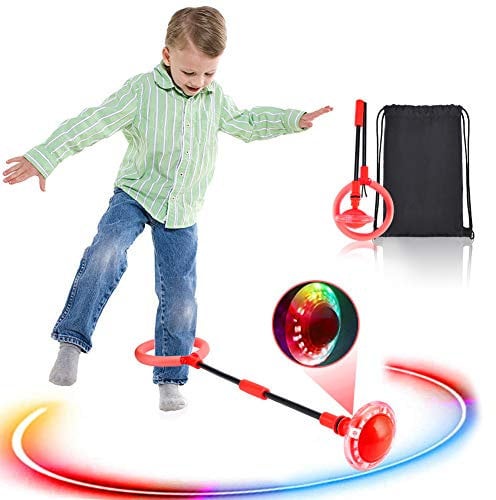 Kqpoinw Kinder Blinkender Springring, Swing Wheel mit Lichtrad Knöchelsprungball Glühender Springender Ball Blinkender Sprungball Spielzeug für Kinder und Erwachsene (Rot)