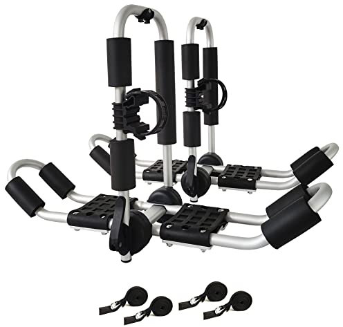 Codinter Kayak Roof Rack for 2 Kayaks, J-Style 4-in-1 Kayak Roof Holder Carriers for Canoe, Kayaks, Surfboard and Ski Board Rooftop Mount on SUV, Car