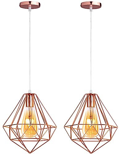 PETITES ECREVISSES Hängeleuchte Industrial Design Diamant Pendelleuchte Prismatische Lampenschirm Vintage Lampe Deckenleuchte LED Ideal für Esszimmer Wohnzimmer Restaurant (Roségold - 2 Stück)
