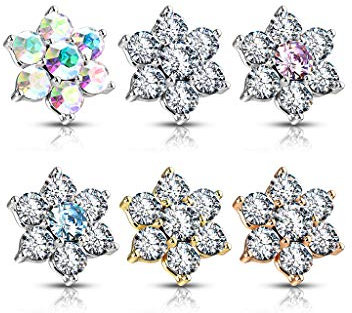 Paula & Fritz® Aufsatz-Dermal Anchor Blume Zirkonia viele Farben 316L Chirurgenstahl 1,6-mm Gewinde Haut-Anker Skin Diver Implantat
