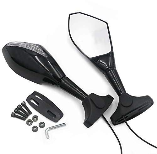 WOOSTAR Seitenspiegel mit Blinker LED Ersatz für YZF R6 250R 650R Triumph TT600 CBR600RR Suzuki GSXR 600 Taschenrad Schwarz Packung mit 2