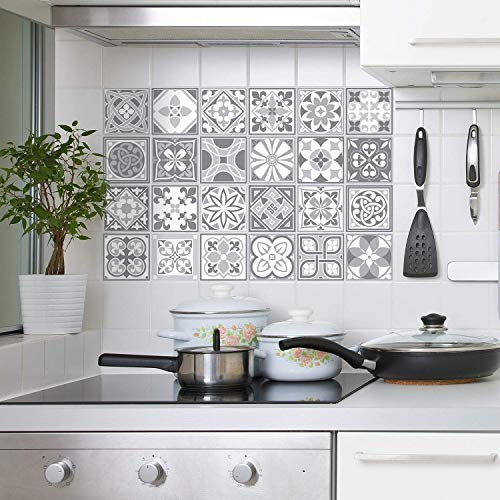 WALPLUS 120pcs 15cm/19.05sqft Purbeck Stone Tiles Removable Peel and Stick Mosaic Tiles Vinyl Self Adhesive Backsplash Bathroom Kitchen Stick On Tile Paint Tile On Wall Spring Easter Decoration