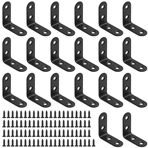 Glarks 20 Set 40mm Black L Angle Bracket Corner Brace Joint Fastener for Wood Chair Bookshelf Board Window Furniture Cabinet (40x40x2mm)