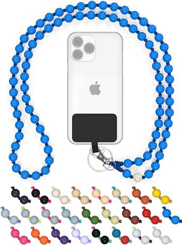 Chaîne Universelle en Perles de Bois pour téléphones Portables, chaîne - Compatible avec Tous Les Smartphones: iPhone 15, 14, 13, 12, 11, X, Samsung Galaxy (sans étui, TheOcean)