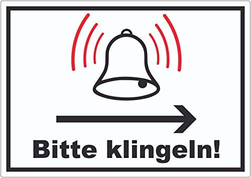 Bitte klingeln Pfeil rechts Aufkleber A4 (210x297mm)