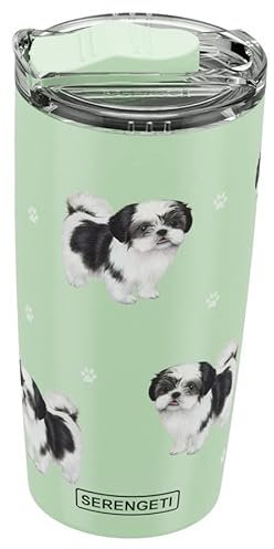 Shih Tzu SERENGETI 16 Oz. Stainless Steel, Vacuum Insulated Tumbler with Spill Proof Lid - 3D Print - Insulated Travel mug for Hot or Cold Drinks (Shih Tzu Tumbler)