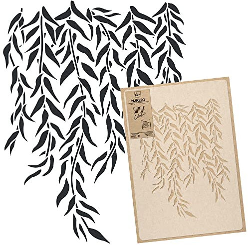 NAKLEO Pochoir de Fleurs pour Peinture Murale Grand Format 43x64cm, Modèle en Plastique et Réutilisable, Larmes Saule Feuilles, DIY Bricolage Artisanat Décoration a Peindre, Bois Tissu Mueble