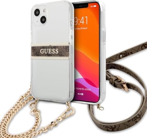 Guess GUHCP13SKC4GBGO Hülle für iPhone 13 Mini 5,4 Transparent 4G Brown Strap Gold Chain