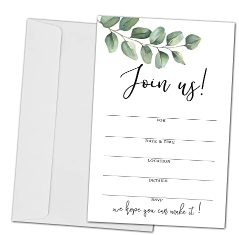 Join Us Invitation Cards With Envelopes - Greenery Invite Cards for All Occassions, Wedding, Engagement, Reception, Bridal or Baby Shower and Birthday Party - 25 Cards and 25 Envelopes - HL-002 YQK