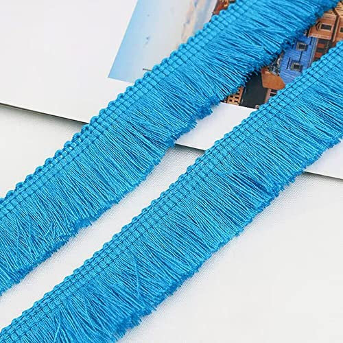 10 Meters 2.5cm Quaste Fransenborte Fransenband Schnittfranse Dekoband Zierband Dekoborte Tanzfransen Nähzubehör für Kleidung,Kostüme,DIY Nähen,Gardinen,Tischdecken,Tischläufer,Dekoration,Blau