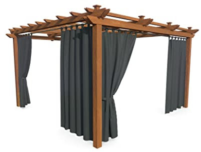 HOME DEKO Terrassenvorhang, Wasserdichter Gartenvorhang für Terrasse, Balkon, Pergola & Pavillon, Schlaufen mit Klettverschluss, Schutz vor Sonne, Regen & Wind, Dunkelgrau, 240 x 155 cm, 2 Stück