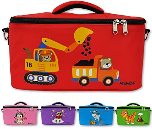 PUNALU Tasche für Toniebox, Platz für 30 Tonies, Ladegerät und Kopfhörer Toniebox Tasche (Bagger rot)
