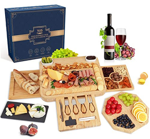 Juego de Tabla de Queso y Cuchillos para charcutería, Plato de charcutería de Cocina de 3 cajones y Bandeja Grande para Servir, inauguración de la casa, Boda para Parejas,