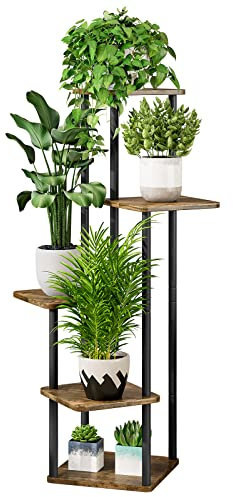 AZERPIAN Pflanzenständer, 5 Etagen, Metall, Blumenregal für mehrere Pflanzen, Ecke, hohe Blumenhalter für Terrasse, Garten, Wohnzimmer, Balkon, Schlafzimmer, Schwarz (Schwarz)