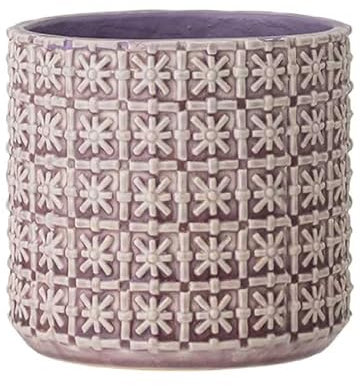 Nordring Retro Übertopf Vintage Pflanztopf für Zimmerplanzen Blumentopf Cross M (12,5 cm ø), Mauve, Keramik