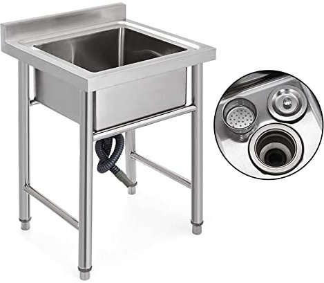 RTYHN Spülbecken Stehende Gemüsespüle, Spültisch gewerbliches Spülbecken für Restaurants im Außenbereich, Catering, Edelstahl, einfach zu bedienen und zu reinigen mit Ablage und Rückenlehne