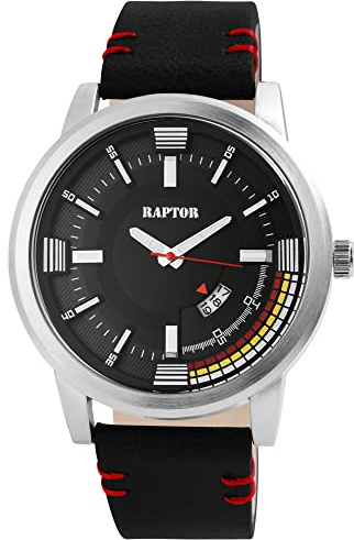 Raptor Accom Herren-Uhr Leder Datum Leuchtzeiger Analog Quarz RA20277 (schwarz)