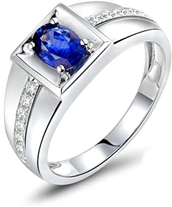 Beydodo Herren Ring 750 Weißgold Echt mit Diamant, Verlobungsring mit 0.6ct Rund Saphir Ringgröße 66 (21.0), Trauringe Nickelfrei