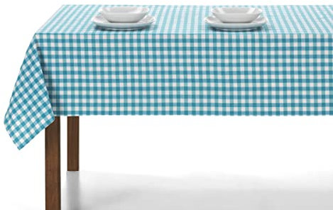LAN&LAN – Tischdecke abwaschbar Kariert mit Stoff, Tischdecken Hochwertig Gefertigtes, für den Innen- und Außeneinsatz (Turquoise, 140 x 250)