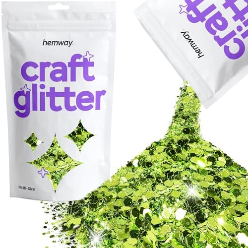 Hemway Craft Glitter Lime Green 100g Multi Size Glitter for Crafts, Resin, Cosmetic, Nail, Face, Body, Festival, Tumblers, Art, Candle, Crafting