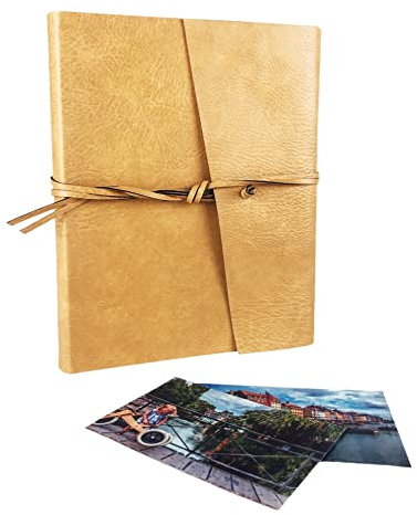 TriVin Art -Double Bott- Handgefertigtes Fotoalbum, hergestellt in Italien, aus feinem Kunstleder, personalisierbar mit Gravur. Ideal für jede Veranstaltung (Honig/Honig - ohne Gravur)