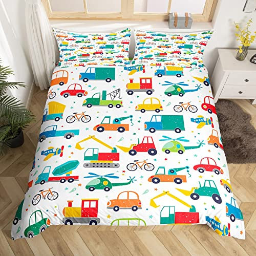 Funda nórdica para niños Coches de Dibujos Animados Funda de edredón Juego de Cama con Estampado de Aviones para niños Decoración de Dormitorio para niños Excavadora Tractor Cubierta de edre