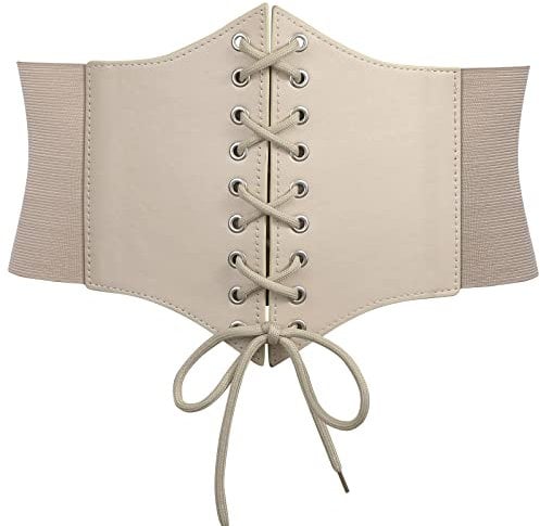 WERFORU Frauen Tied Waspie Gürtel,Breiter Schnürgürtel Korsett Elastische Taille Gürtel für Halloween Party Hellbeige