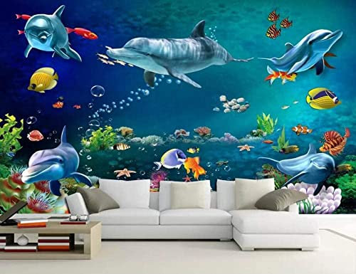Wand Wandbild Tapete, 3D Schöne Unterwasserwelt Delfine Selbstklebende Tapete Zum Abziehen Und Aufkleben Für Wohnzimmer, Schlafzimmer, Fernseher, Hintergrund, Büro, Restaurant, Mot 200 x 150 cm (BxH)