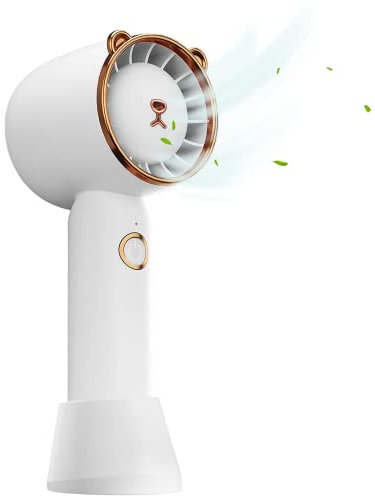 Angozo Handheld Fan,3 Speeds Portable Fan USB Handheld Fan Rechargeable,Mini Fan Handheld with Base,Desk Fan for Eyelash Office Home Outdoor Traveling (White)