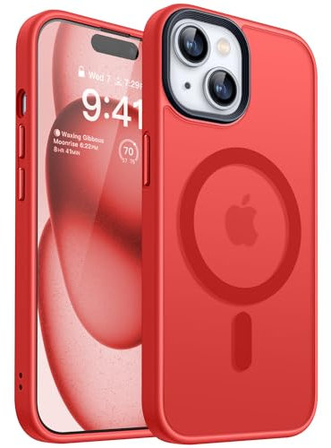 CANSHN Magnetisch für iPhone 15 Hülle für MagSafe [TOP Magnetische Adsorption] [Militärschutz] Schutzhülle Samtige Touch Matt Anti-Kratzen Handyhülle iPhone 15 Case, Rot