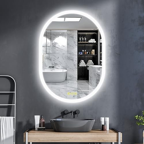 AI-LIGHTING Badezimmerspiegel mit Beleuchtung Oval 50×70 Badspiegel mit licht Warmweiß, Kaltweiß, Netural, Beschlagfrei Beleuchteter Badspiegel Energieklasse Lichtspiegel für Badspiegel