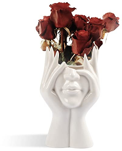 CEMABT Weiße Keramik-Gesichtsvase, weibliche Form, Kopf, Halbkörper-Büste, Vasen, Boho, feministischer Minimalismus, dekorativ, moderner nordischer Stil, Blumenvase für Zuhause, Wohnzimmer, Büro,
