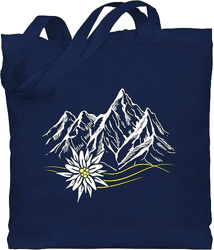 Baumwolltasche - Kompatibel mit Oktoberfest Tasche - Edelweiß Berge Wandern Wanderlust Berg ruft Alpen - Unisize - Navy Blau - oktoberfesttasche bayrische bergen stoffbeutel oktoberfest-tasche