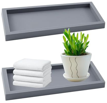 NUWIQ 2 Stück Badezimmer Tablett, Badezimmertablett, 20 x 10cm, Deko Rechteckig Schmucktablett, Deko Tablett Rechteckig für Gewebe, Kerzen, Handtuch, Kosmetisch, Grau