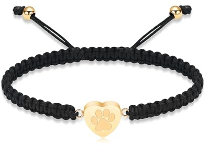 QGJNSGC Herz Einäscherung Urne Armband für Asche Pfote drucken Anhänger Keepsake Schmuck einstellbare geflochtene Armband Armreif Haustier Hund Katze Memorial Geschenk für Frauen