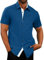 Meilicloth Herrenhemden, kurzärmelig, Knopfleiste, lässig, knitterfrei, Stretch, Smart-Business-Hemd, Normale Passform, Blau-105, XL