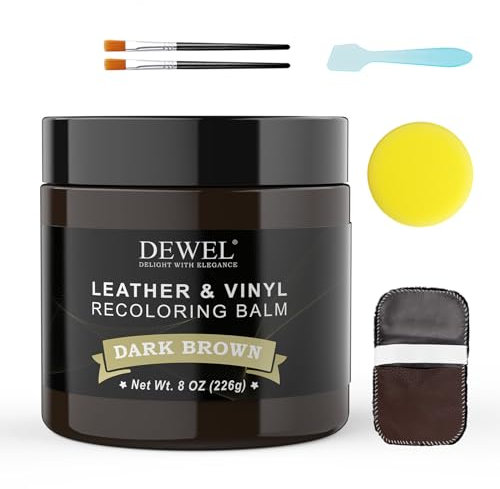 DEWEL Leder Reparatur Set Braun 200g Auto Lederpflege Leder Farbbalsam Kunstleder Reparaturset für Leder Restaurierung Risse Löcher von Sofas Autos Jacken Schuhen