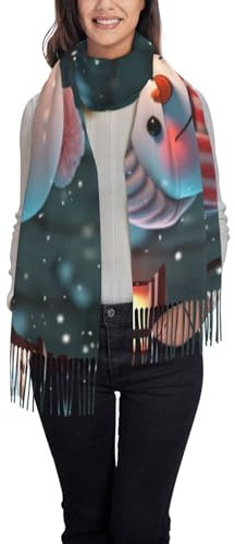 FWJZDSP Süßer Schneemann-Schal mit Kaschmirgefühl, warmer Schal, Schal mit Fransen