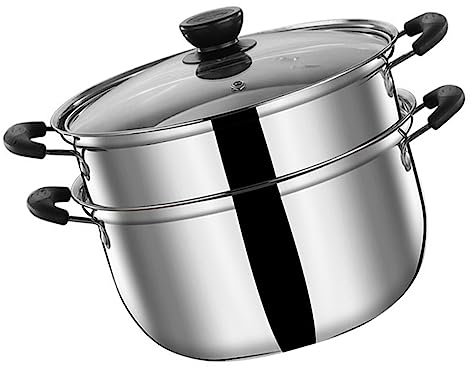 PRETYZOOM Pot De Soupe Couscoussier+à+induction Cuiseur Vapeur Végétarien Casserole De Soupe De Cuisson Batterie De Cuisine Dim Couvercle En Verre Trempé Pâtes Acier Inoxydable