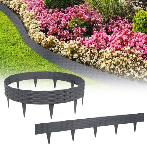 YUENFONG Rabattkant, rabattkant, flexibel rabattkant, plast, rottingutseende, staket trädgårdspalisade, rabattbegränsning, 15 delar, 100 cm x 20 cm vardera