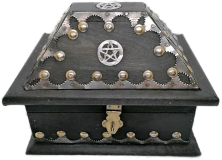 Salem Hexe USA Pentagramm Gothic Magie Holz Metall Kästchen Truhe Box Schatulle Schmuckkästchen Schachtel