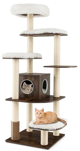 SOARS Grand arbre à chat, 175 cm de haut, en bois, robuste, avec 6 plateformes, maison pour chat et troncs en sisal, meuble pour chat, arbre d'activité (marron café)