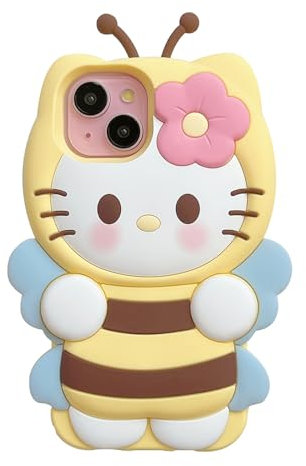 YAKVOOK Kawaii-Handyhüllen für iPhone 14 Pro Max, niedliche Cartoon-Biene und Katze, 3D-Schutzhülle für Damen und Mädchen, weiches Silikon, stoßfeste Schutzhülle für iPhone 14 Pro Max