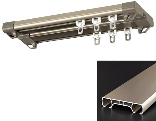 Heavy-Duty Vorhang Verbunden Double Track Schienen, Aluminium-Legierung Deckenmontage Silence Vorhangstangen, Glossy Track Curtain Rail Aluminium, for Schlafzimmer Raumtrenner(Color:Champagne,Size:1.2