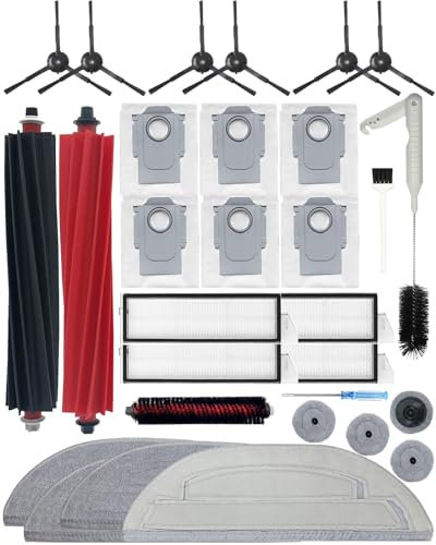 Yivy Lot de 30 accessoires pour robot aspirateur Roborock S8 Maxv Ultra, pièces de rechange S8 Max Ultra : 2 brosses principales, 6 brosses latérales, 4 filtres Hepa, 4 chiffons de nettoyage, 6 sacs à