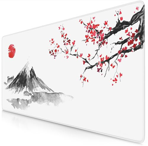 TITANWOLF - XXL Tappetino per Mouse da Gioco - Gaming Mousepad Extra Grande 900 x 400mm - Mousepad Pad con Base in Gomma Antiscivolo - Spessore 3mm - Nero - Modello Ink Sakura 4