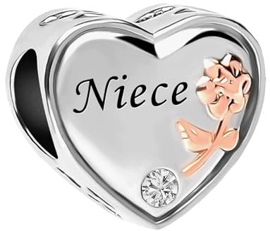 ZakiaHo Niece I Love You Rose Gold Heart Charms for Bracelets Birthday Christmas Womens Silver Charms with Clear Crystal Charm Bead Compatible with Pandora Bracelets Necklace