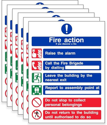 Pack of 6 Fire Action Notice Signs -150mm x 200mm - Essential Fire Safety Signage for Compliance and Safety -Self Adhesive Vinyl