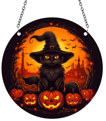 Wzxhew Letrero decorativo creativo con logotipo circular de madera de calabaza de Halloween para decoración del hogar #2024 (negro, A)